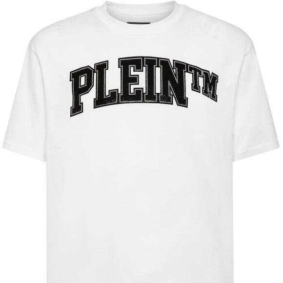 NEW PHILIPP PLEIN Men T-Shirt White Size XL Rhinestone Logo Graphic Shirt